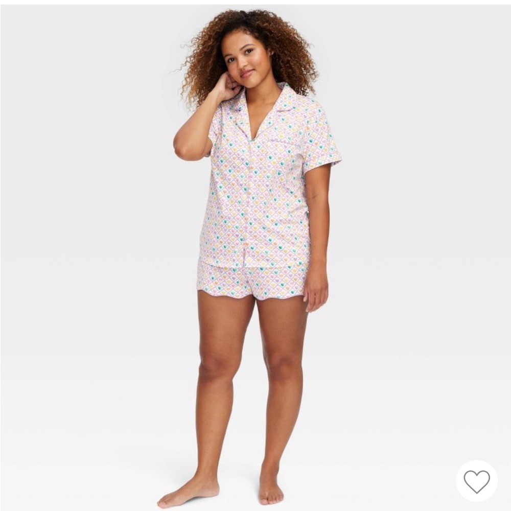 NWT Roller Rabbit x Target Geo Hearts Short Sleeves  Shorts Pajamas Set Purple